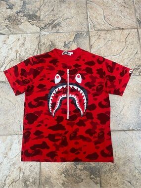 BAPE A Bathing Ape Red Shark Camo Tee Men’s Size XL